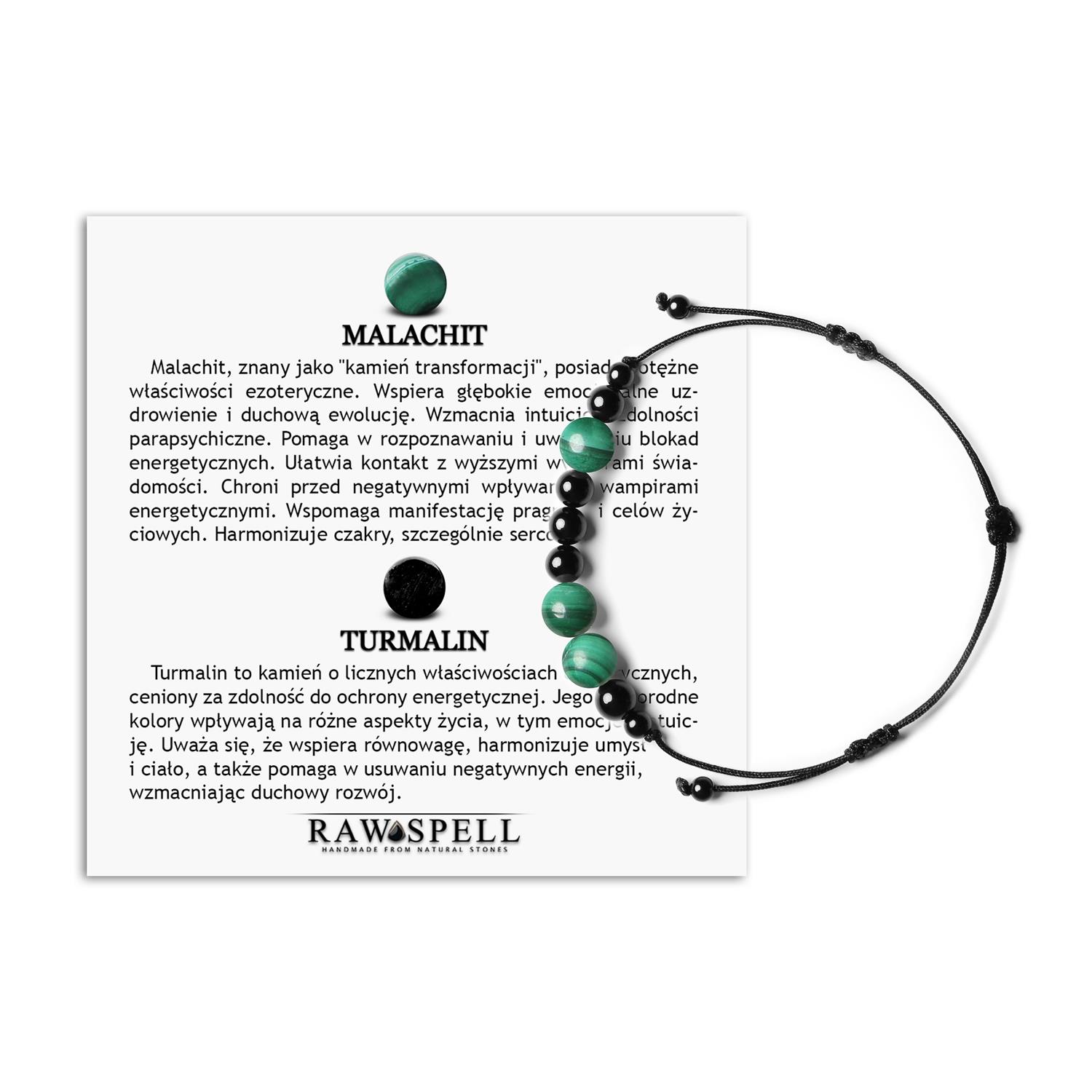 Naturalna bransoletka na sznurku z kolekcji Orila Malachit i Turmalin Dla Kobiet i Mężczyzn Bransoletka z kamieni naturalnych Orila Malachit Turmalin dla Kobiet i Mężczyzn