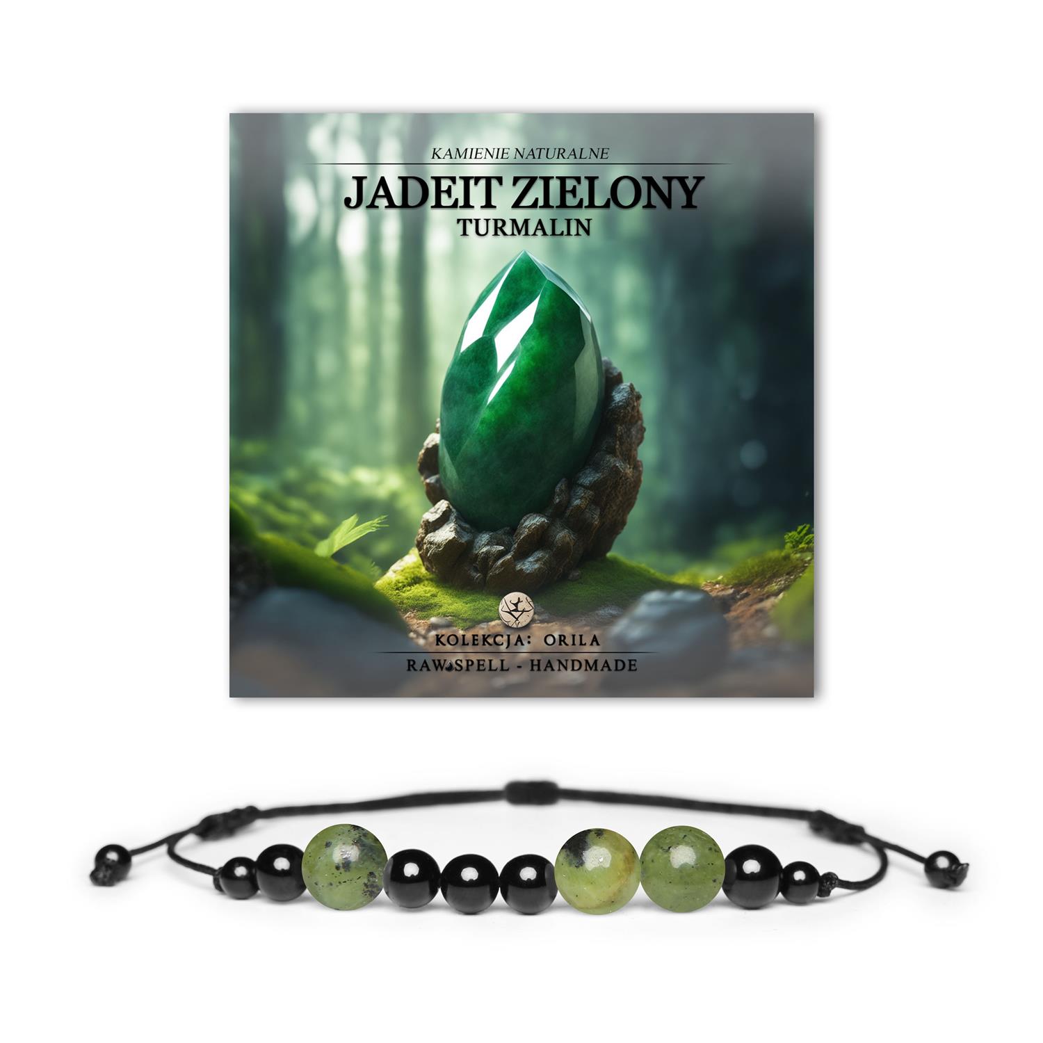 Bransoletka z kolekcji Orila z naturalnymi kamieniami: jadeit zielony i turmalin, dla kobiet i mężczyzn.