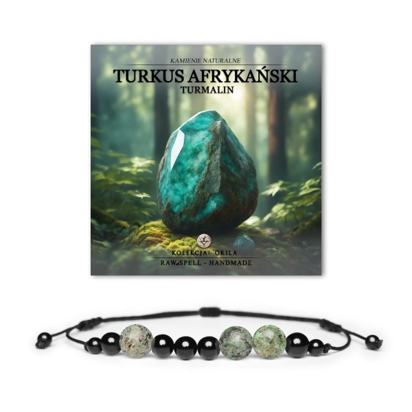 Elegancka bransoletka Orila z naturalnym Turkusem Afrykańskim i Turmalinem, uniwersalna dla kobiet i mężczyzn.