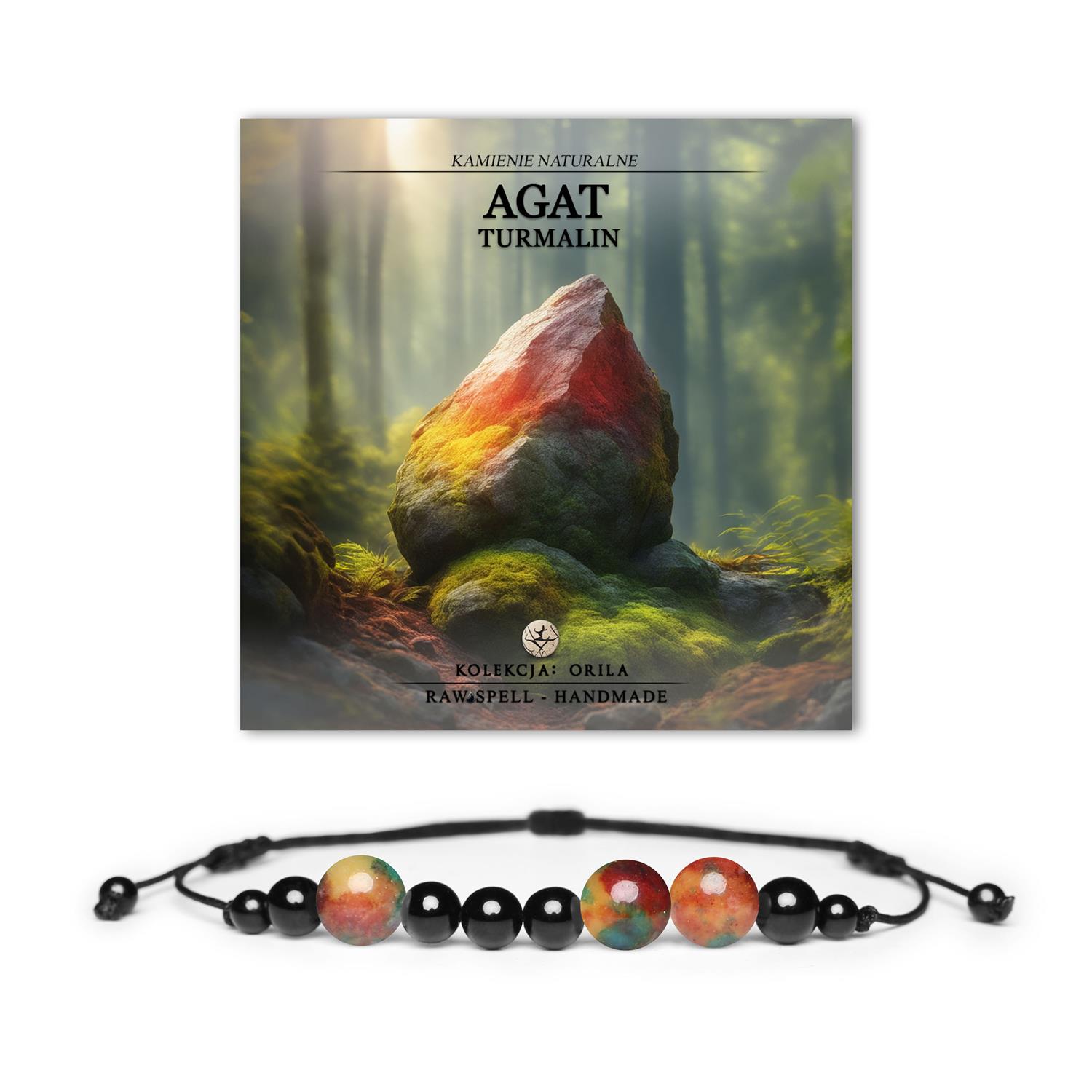 Bransoletka z kolekcji Orila z naturalnymi kamieniami: agat i turmalin, dla kobiet i mężczyzn