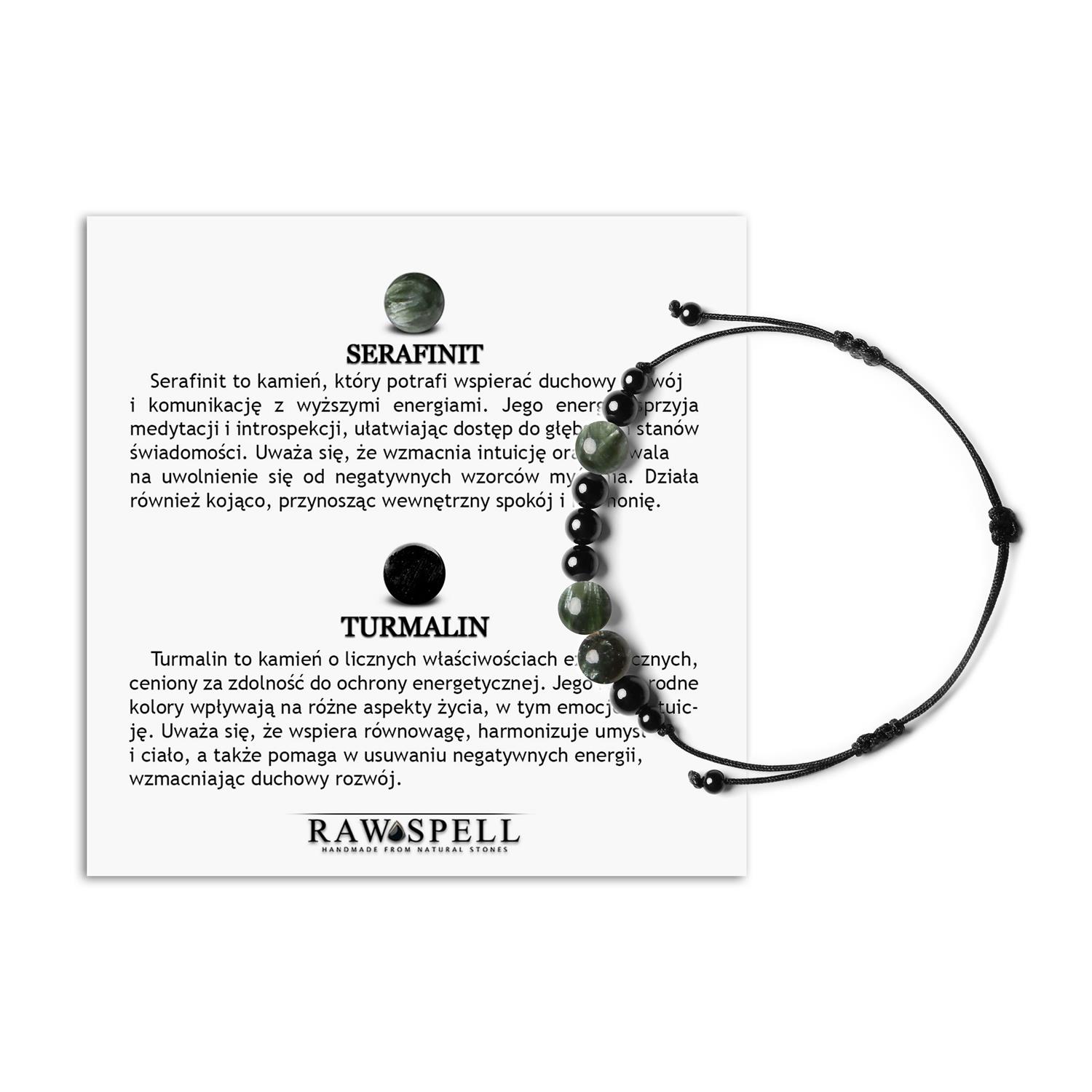 Naturalne kamienie Bransoletka Serafinit Turmalin na sznurku dla Kobiet i Mężczyzn Bransoletka z kolekcji Orila z naturalnymi kamieniami: serafinitem i turmalinem, dla kobiet i mężczyzn.