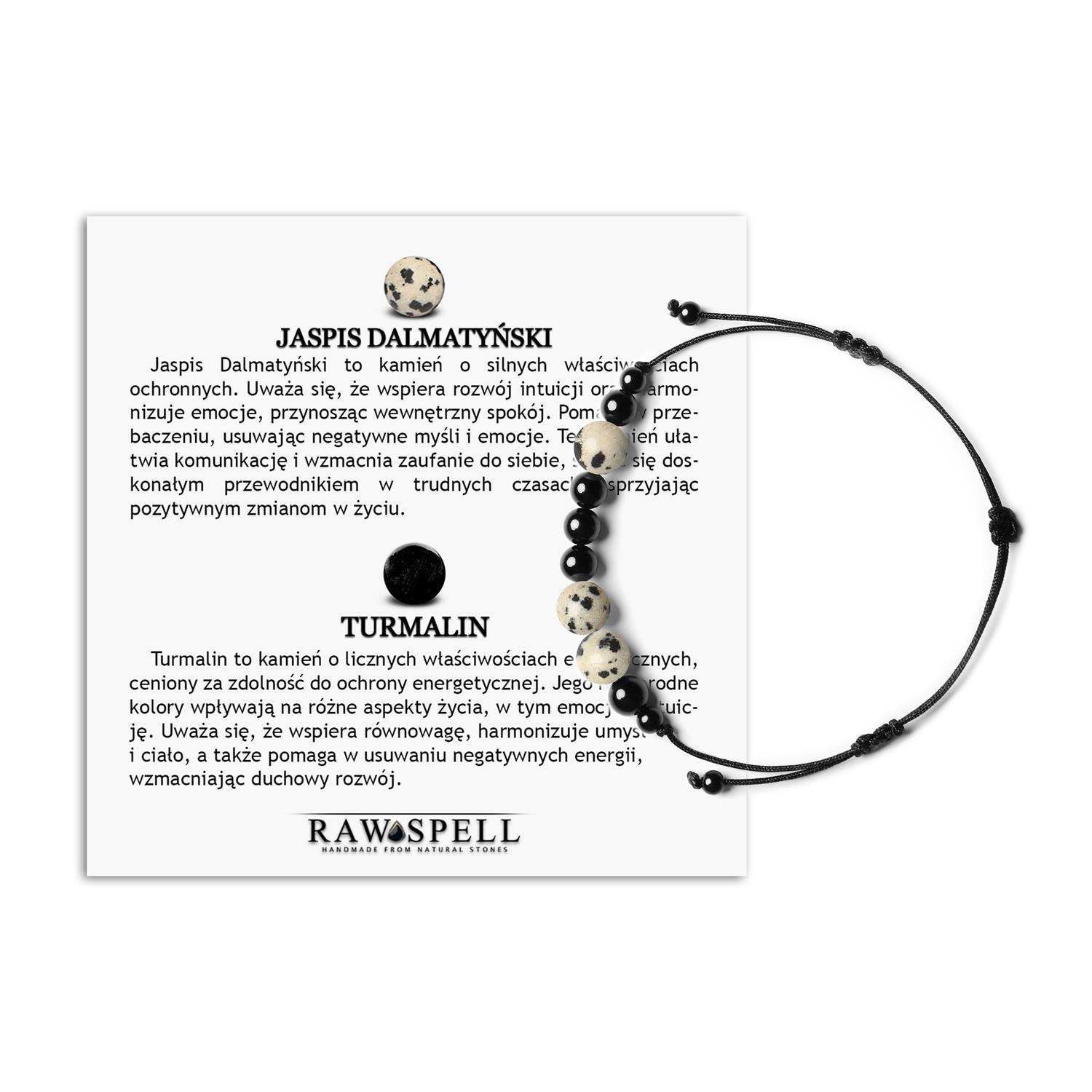 Naturalne kamienie Bransoletka z kolekcji Orila Jaspis Dalmatyński Turmalin dla Kobiet i Mężczyzn Bransoletka z kolekcji Orila z naturalnymi kamieniami: jaspisem dalmatyńskim i turmalinem, dla kobiet i mężczyzn.