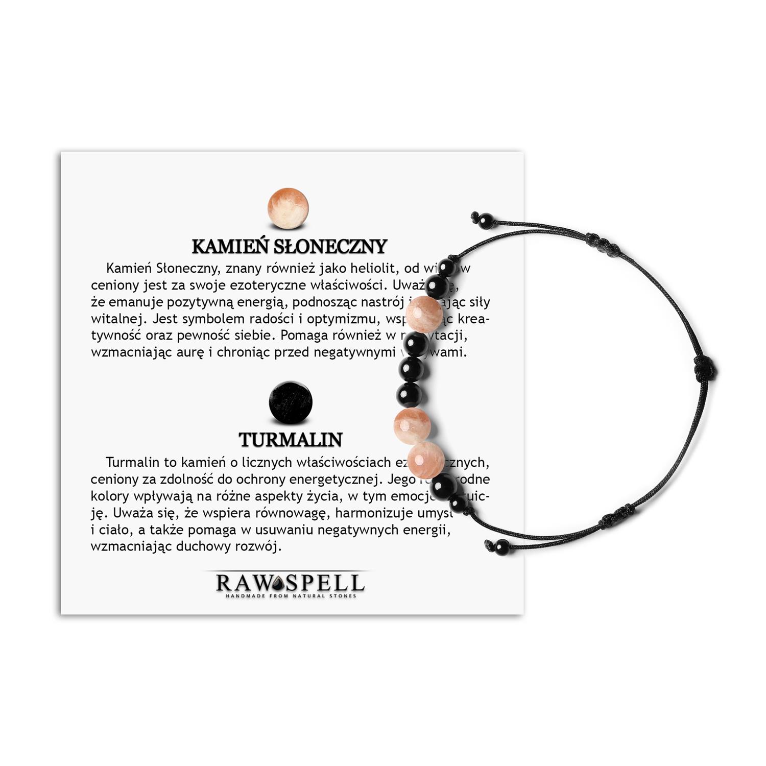 Naturalne kamienie Bransoletka z kolekcji Orila Kamień Słoneczny Turmalin dla Kobiet i Mężczyzn Bransoletka z kolekcji Orila z naturalnymi kamieniami: Słonecznym i Turmalinem, dla kobiet i mężczyzn.
