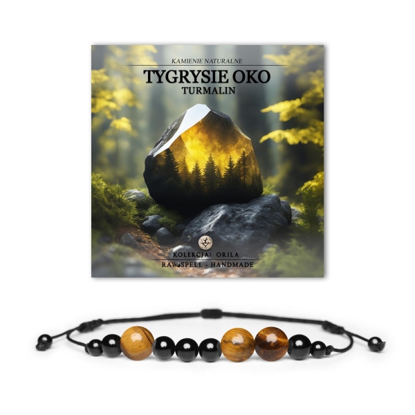 Elegancka bransoletka z naturalnymi kamieniami Tygrysie Oko i Turmalin z kolekcji Orila, dla kobiet i mężczyzn.