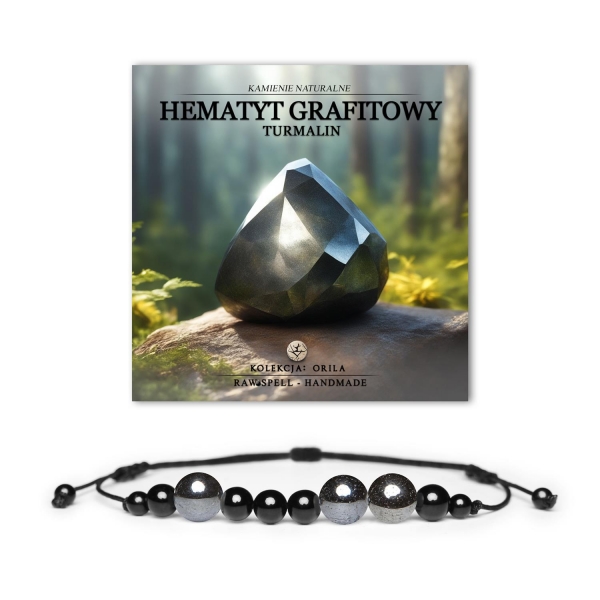 Elegancka bransoletka z kolekcji Orila, wykonana z hematytu grafitowego i turmalinu – biżuteria dla kobiet i mężczyzn.