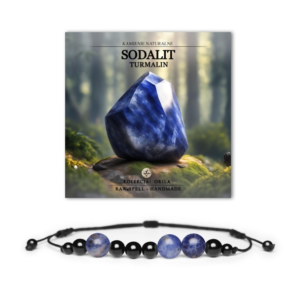 Elegancka bransoletka Orila z naturalnymi kamieniami sodalitem i turmalinem, przeznaczona dla kobiet i mężczyzn.