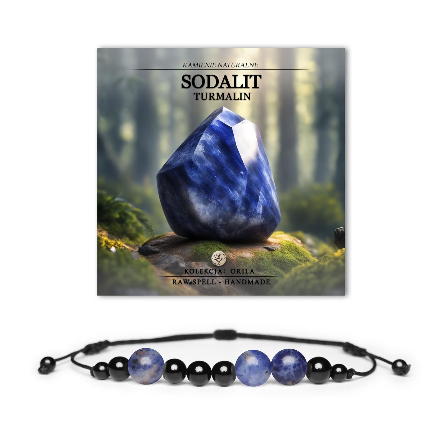 Elegancka bransoletka Orila z naturalnymi kamieniami sodalitem i turmalinem, przeznaczona dla kobiet i mężczyzn.