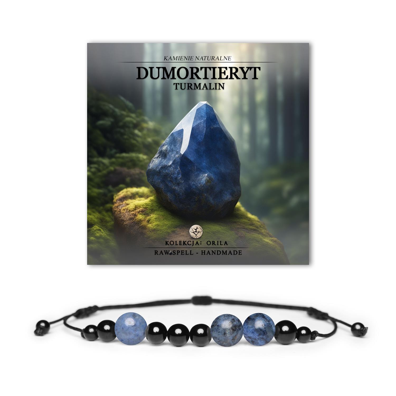 Bransoletka z kolekcji Orila z naturalnymi kamieniami, Dumortieryt i Turmalin, dla kobiet i mężczyzn.