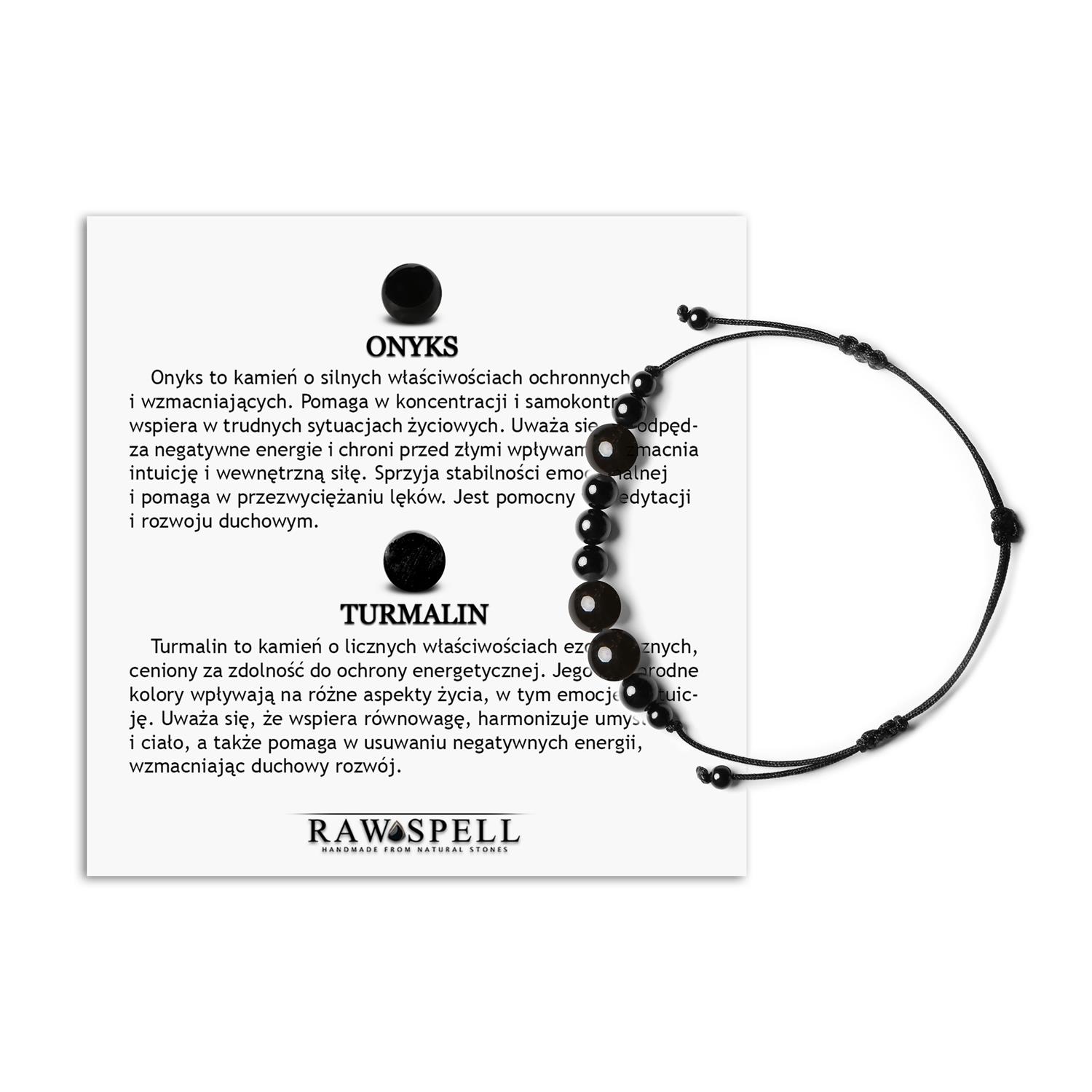 Naturalne kamienie na sznurku Bransoletka Orila Onyks Turmalin dla Kobiet i Mężczyzn Elegancka bransoletka Orila z naturalnym onyksem i turmalinem, uniwersalna dla kobiet i mężczyzn.