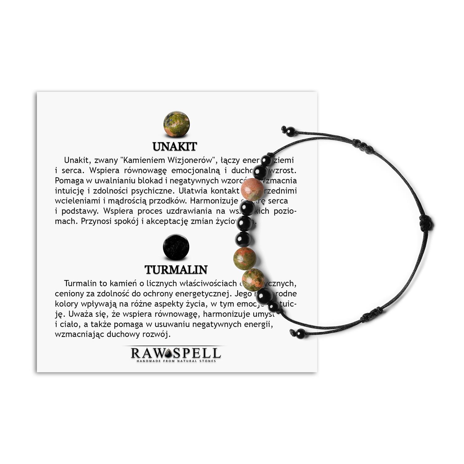 Naturalne kamienie na sznurku Bransoletka Orila Unakit Turmalin dla kobiet i mężczyzn Bransoletka z kolekcji Orila z naturalnymi kamieniami: unakit i turmalin, dla kobiet i mężczyzn.