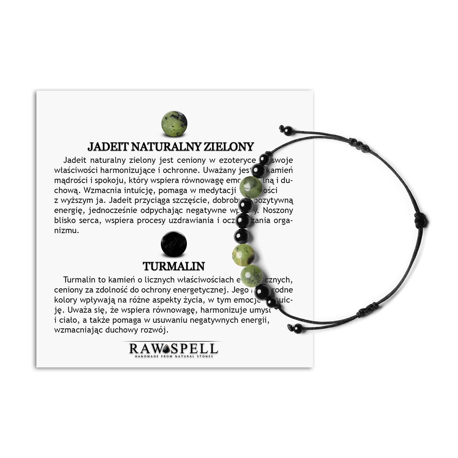 Orila Bransoletka z kamieni naturalnych Jadeit Zielony i Turmalin na sznurku Dla Kobiet i Mężczyzn Elegancka bransoletka z naturalnych kamieni jadeitu zielonego i turmalinu z kolekcji Orila, dla kobiet i mężczyzn.