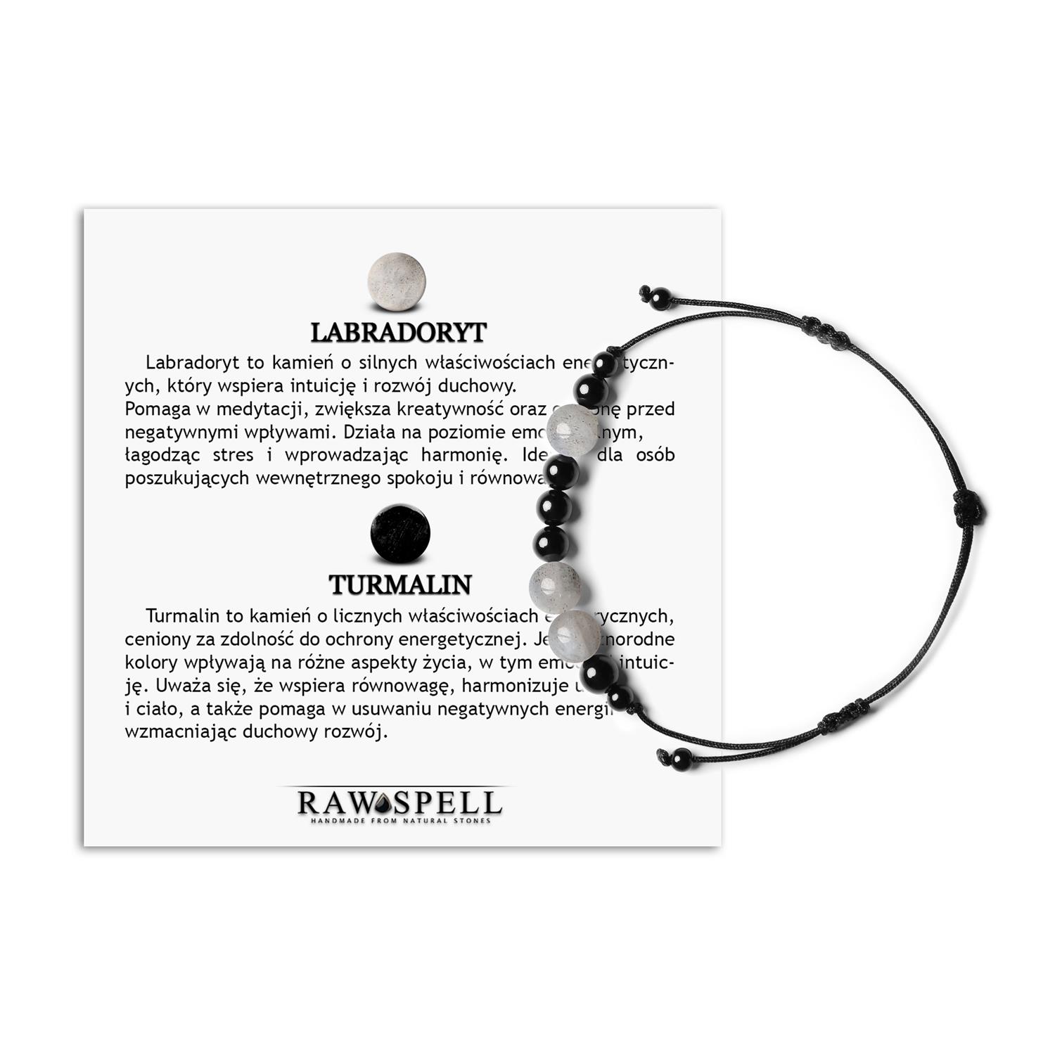 Orila Bransoletka z kamieni naturalnych Labradoryt i Turmalin dla Kobiet i Mężczyzn na sznurku Bransoletka z kolekcji Orila z naturalnymi kamieniami: labradorytem i turmalinem, dla kobiet i mężczyzn.