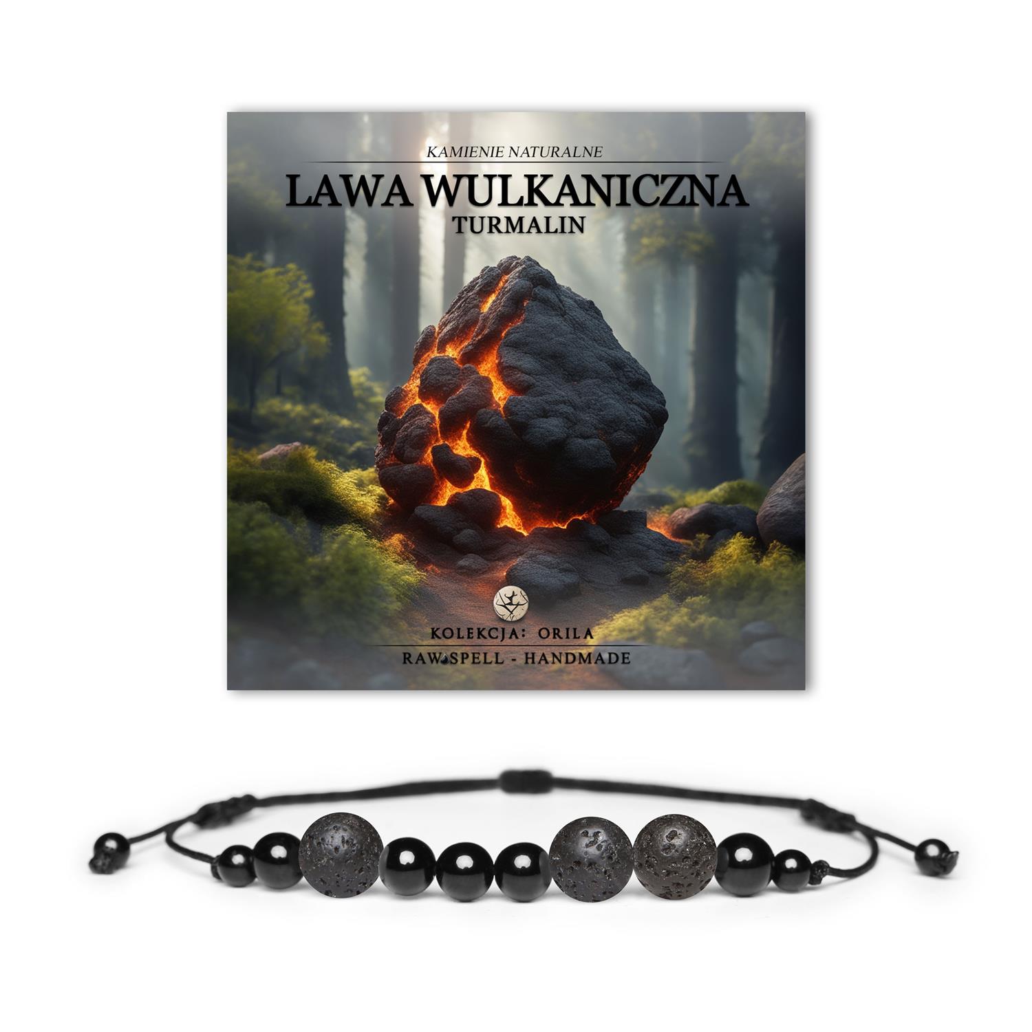 Bransoletka z kolekcji Orila z naturalnymi kamieniami: lawa wulkaniczna i turmalin, dla kobiet i mężczyzn.