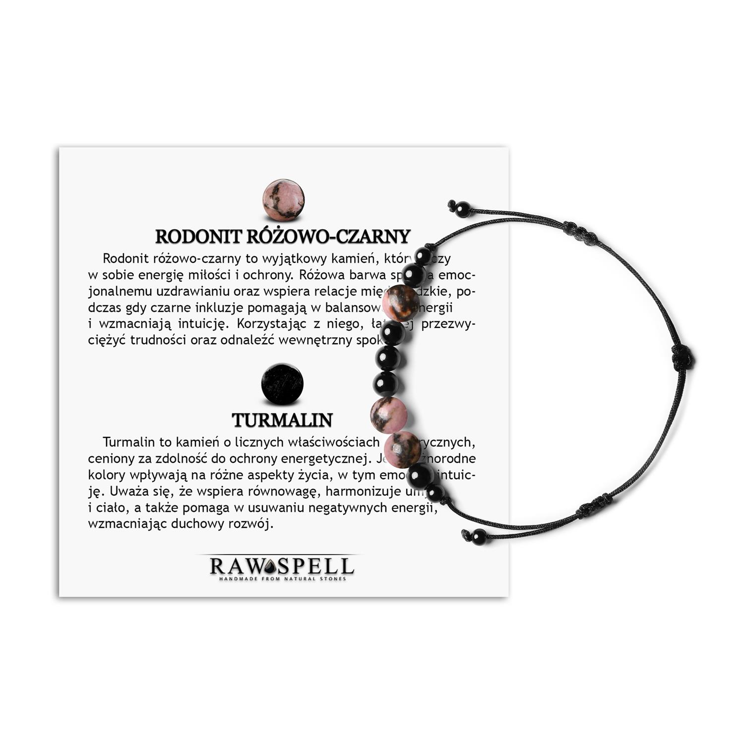 Orila Bransoletka z kamieni naturalnych Rodonit Różowo-Czarny Turmalin dla Kobiet i Mężczyzn kolekcja Naturalne kamienie na bransoletce Orila – rodonit różowo-czarny i turmalin, dla kobiet i mężczyzn.