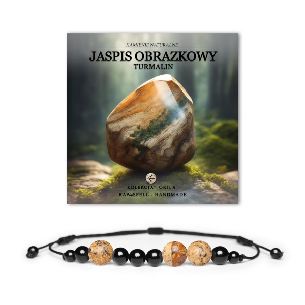 Bransoletka z kolekcji Orila z naturalnym jaspisem obrazkowym i turmalinem, dla kobiet i mężczyzn.